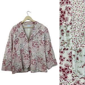 K Jordan 2X Top Quilted Patchwork Floral 3/4 Sleeve Light Cotton Womens